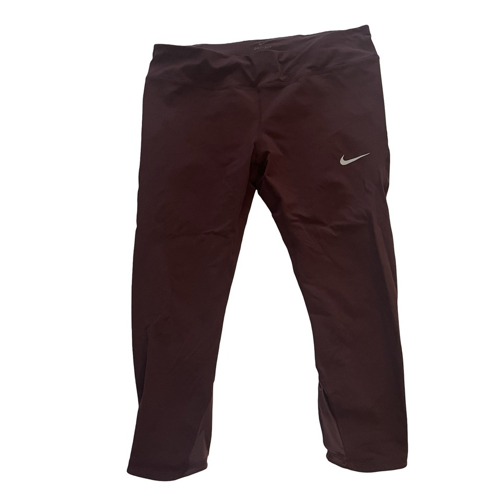 Nike Running Women's Size 1X Maroon Burgundy Leggings Crop‎ Drawstring Athletic